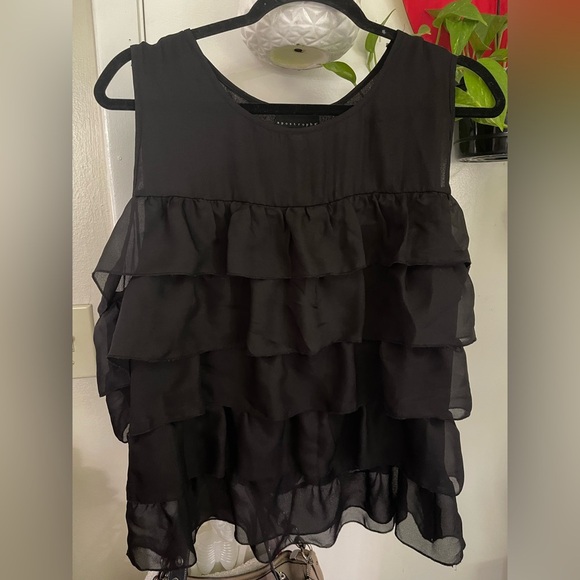 Apostrophe Tops - Black Tiered Ruffle Sleeveless Top